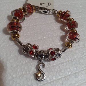 #10-7"-7 1/4" Bracelet-Letter "S"-.925 GlassBeads